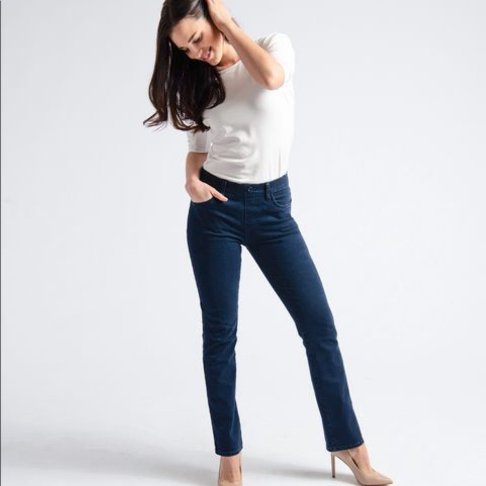 Betabrand Stretch Pull on 4 Pocket Jeans Dark Wash Straight Leg XL Long